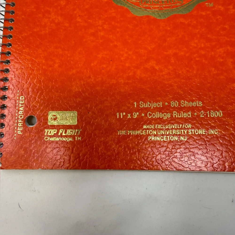 Top Flight Vintage Princeton University College Ruled Orange Spiral Notebook